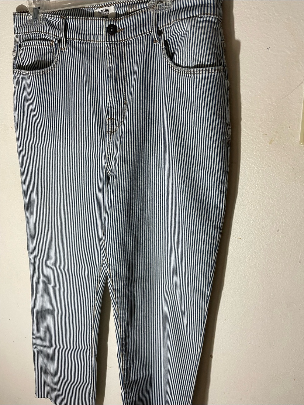 Kensie Women's Straight Leg Jeans - Navy and White Pinstripe